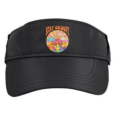 Cute Indie Aesthetic Mushroom Stay Groovy Retro 70s Hippie Adult Drive Performance Visor