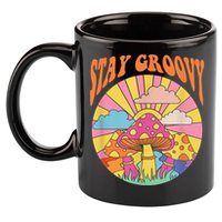 Cute Indie Aesthetic Mushroom Stay Groovy Retro 70s Hippie 11oz C Handle Ceramic Mug