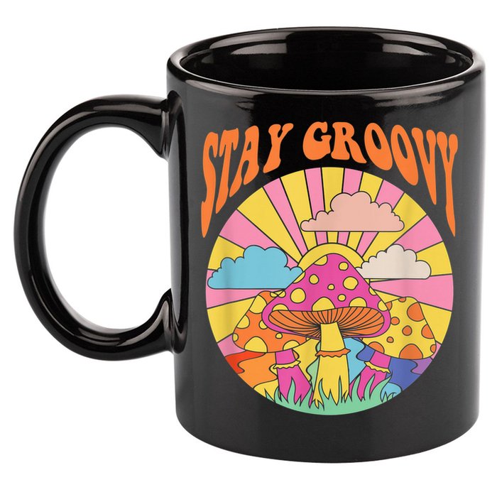 Cute Indie Aesthetic Mushroom Stay Groovy Retro 70s Hippie 11oz C Handle Ceramic Mug