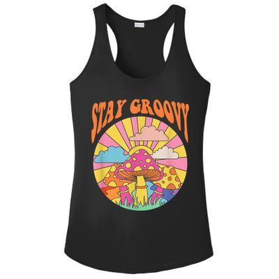 Cute Indie Aesthetic Mushroom Stay Groovy Retro 70s Hippie Ladies PosiCharge Competitor Racerback Tank