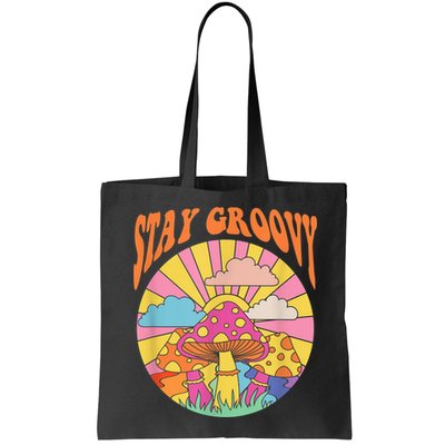 Cute Indie Aesthetic Mushroom Stay Groovy Retro 70s Hippie Bag