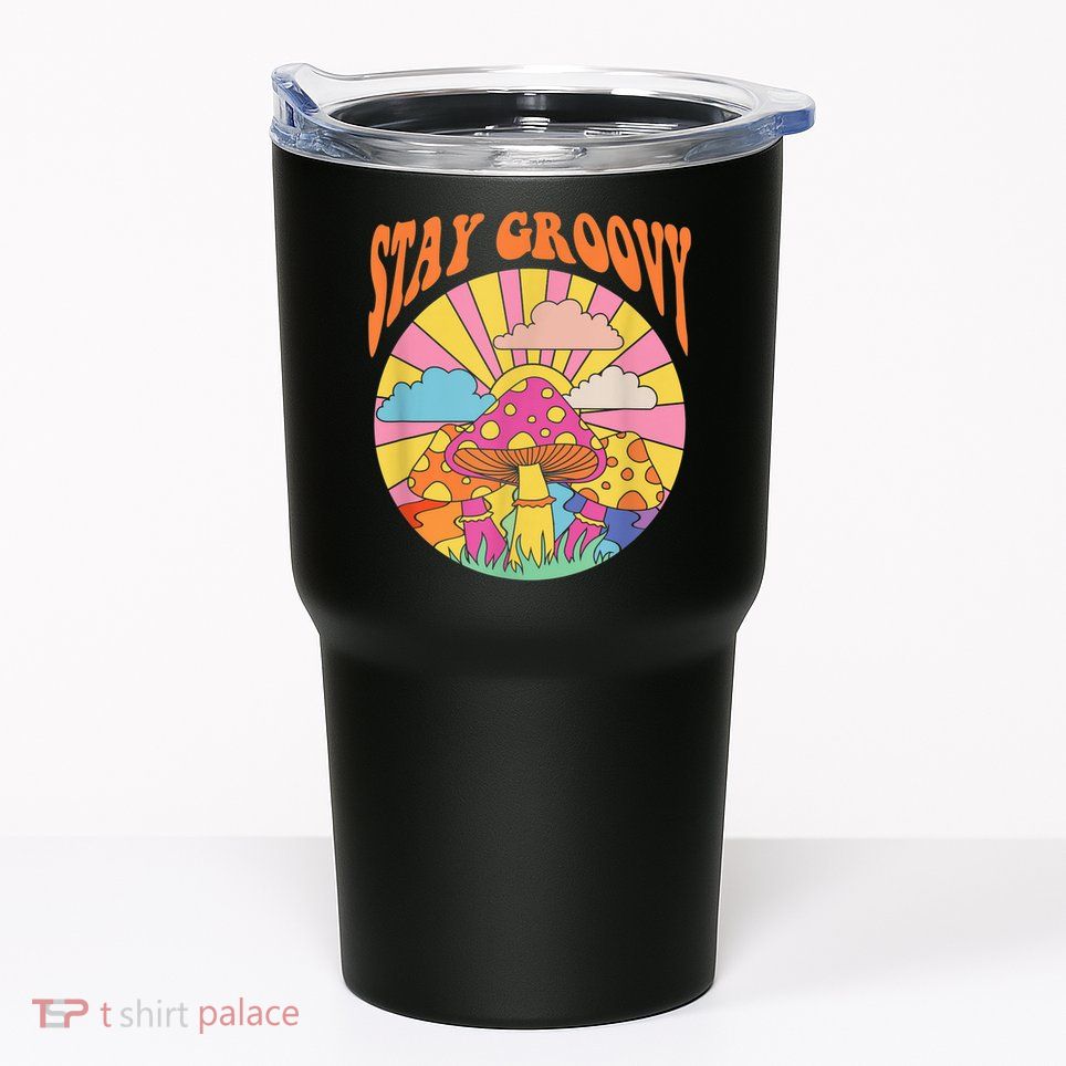 Cute Indie Aesthetic Mushroom Stay Groovy Retro 70s Hippie Tumbler