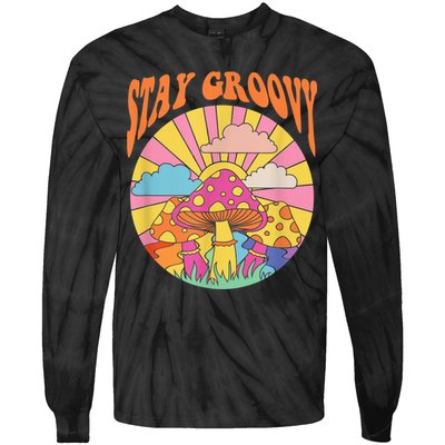 Cute Indie Aesthetic Mushroom Stay Groovy Retro 70s Hippie Tie-Dye Long Sleeve Shirt