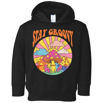 Cute Indie Aesthetic Mushroom Stay Groovy Retro 70s Hippie Toddler Hoodie