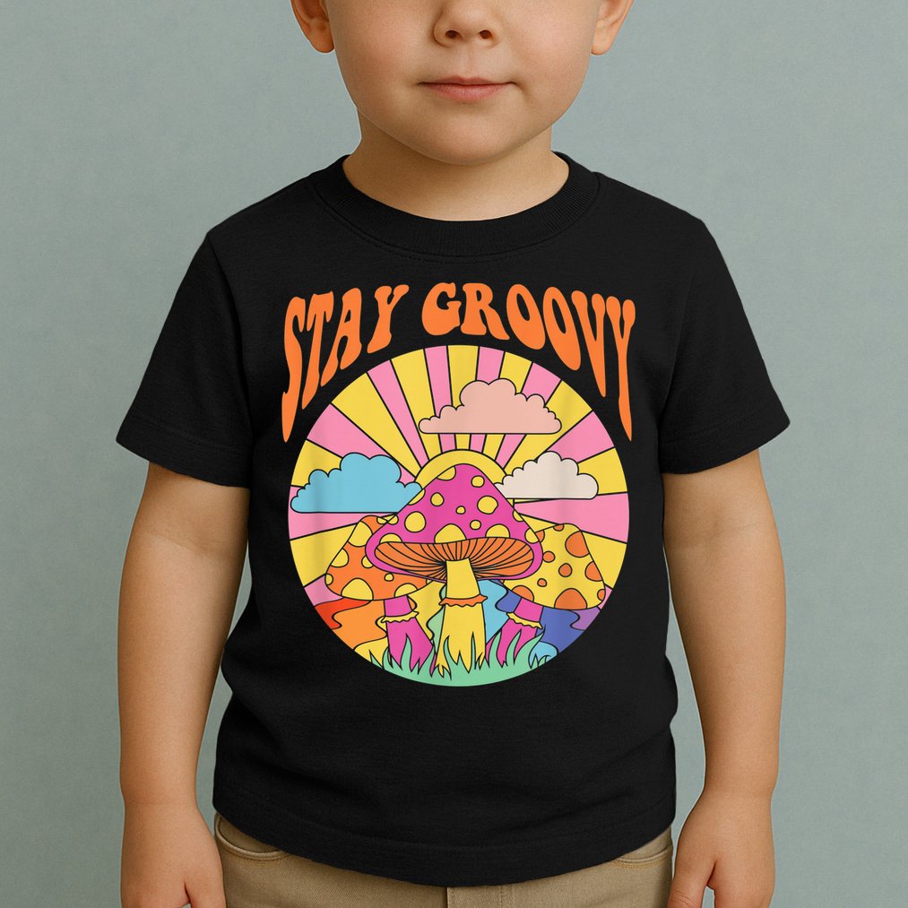 Cute Indie Aesthetic Mushroom Stay Groovy Retro 70s Hippie Toddler T-Shirt