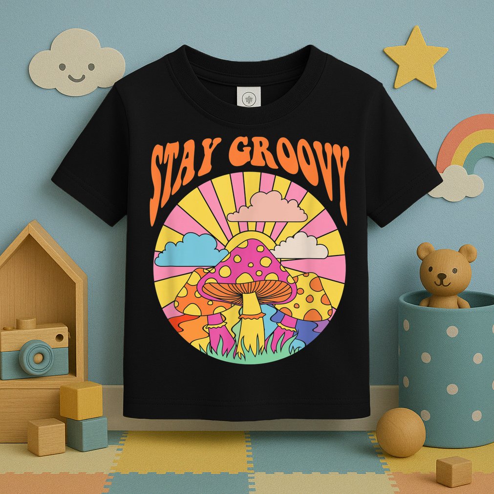 Cute Indie Aesthetic Mushroom Stay Groovy Retro 70s Hippie Toddler T-Shirt