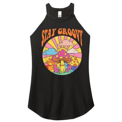 Cute Indie Aesthetic Mushroom Stay Groovy Retro 70s Hippie Women’s Perfect Tri Rocker Tank