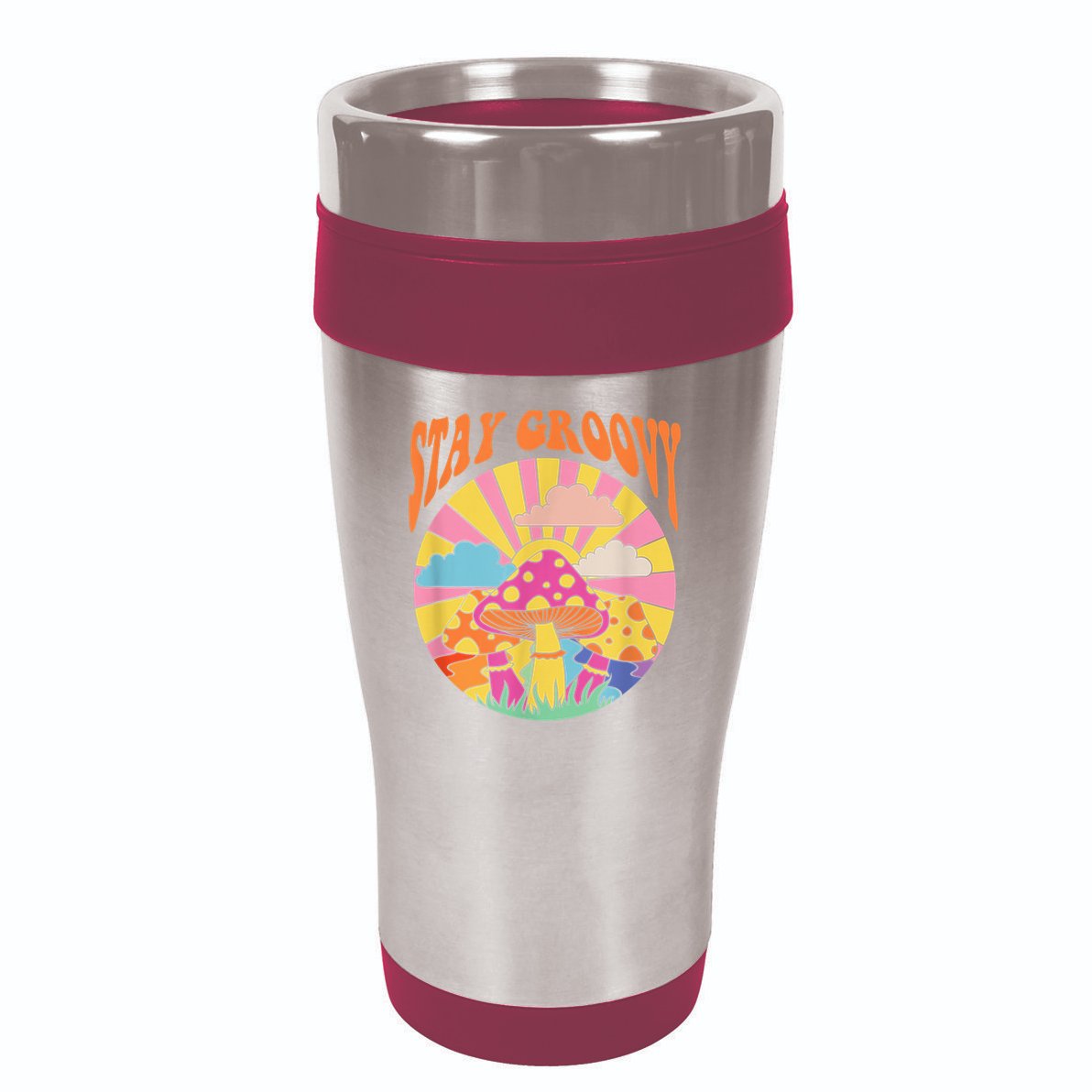 Cute Indie Aesthetic Mushroom Stay Groovy Retro 70s Hippie 16oz Travel Tumbler