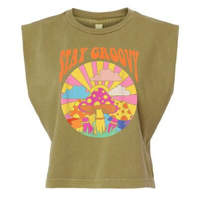 Cute Indie Aesthetic Mushroom Stay Groovy Retro 70s Hippie Garment-Dyed Women's Muscle Tee