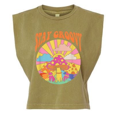 Cute Indie Aesthetic Mushroom Stay Groovy Retro 70s Hippie Garment-Dyed Women's Muscle Tee