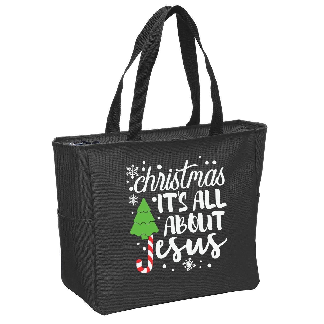 Christmas It's All About Jesus Christmas Tree Gift Zip Tote Bag