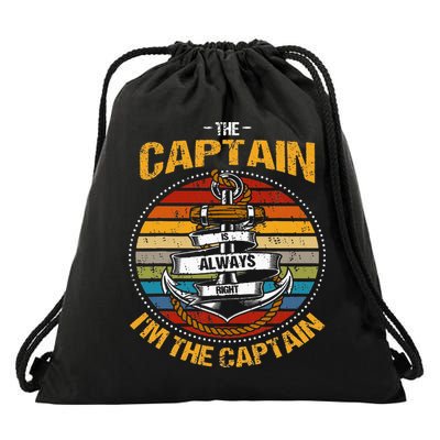 Captain Is Always Right Boat Captain Drawstring Bag