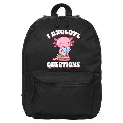 Cute I Axolotl Questions Women Funny P.ink Axolotl 16 in Basic Backpack