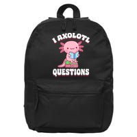 Cute I Axolotl Questions Women Funny P.ink Axolotl 16 in Basic Backpack