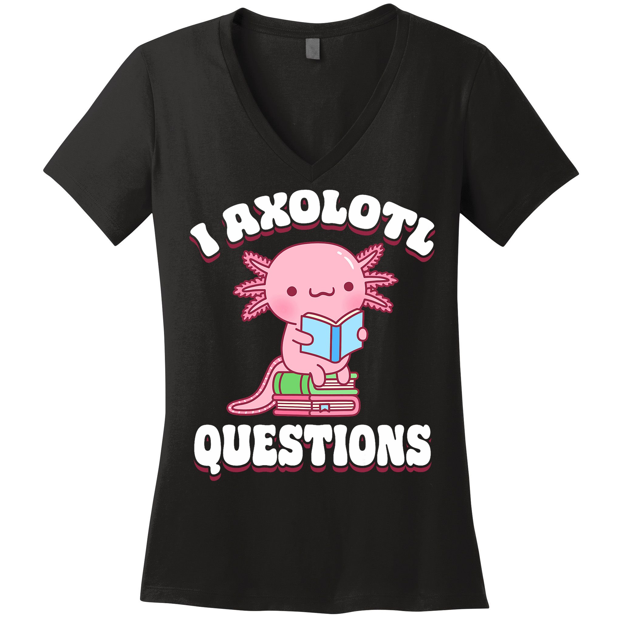 Cute I Axolotl Questions Women Funny P.ink Axolotl Women's V-Neck T-Shirt