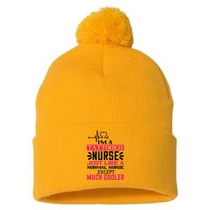 Cool Im A Tattooed Nurse Just Like A Normal Nurse Design Gift Pom Pom 12in Knit Beanie