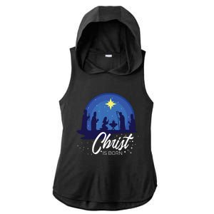 Christ Is Born Bible First Christmas Holiday Jesus Birthday Ladies PosiCharge Tri-Blend Wicking Draft Hoodie Tank