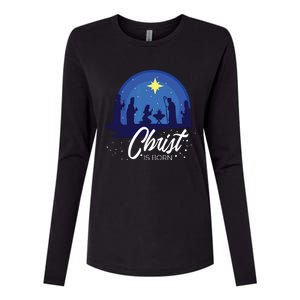 Christ Is Born Bible First Christmas Holiday Jesus Birthday Womens Cotton Relaxed Long Sleeve T-Shirt