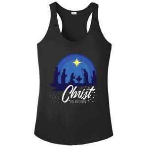 Christ Is Born Bible First Christmas Holiday Jesus Birthday Ladies PosiCharge Competitor Racerback Tank