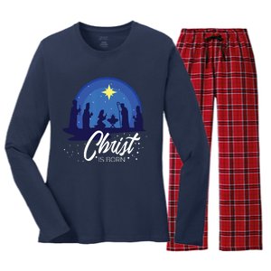 Christ Is Born Bible First Christmas Holiday Jesus Birthday Women's Long Sleeve Flannel Pajama Set 