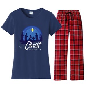 Christ Is Born Bible First Christmas Holiday Jesus Birthday Women's Flannel Pajama Set