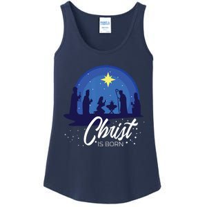 Christ Is Born Bible First Christmas Holiday Jesus Birthday Ladies Essential Tank