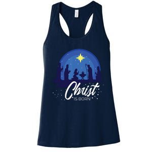 Christ Is Born Bible First Christmas Holiday Jesus Birthday Women's Racerback Tank