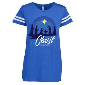 Christ Is Born Bible First Christmas Holiday Jesus Birthday Enza Ladies Jersey Football T-Shirt