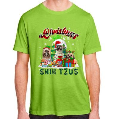 Christmas Is Better With Shih Tzus Three Santa Elf Dogs Gift Adult ChromaSoft Performance T-Shirt