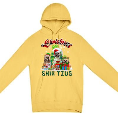 Christmas Is Better With Shih Tzus Three Santa Elf Dogs Gift Premium Pullover Hoodie