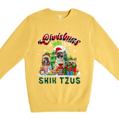 Christmas Is Better With Shih Tzus Three Santa Elf Dogs Gift Premium Crewneck Sweatshirt