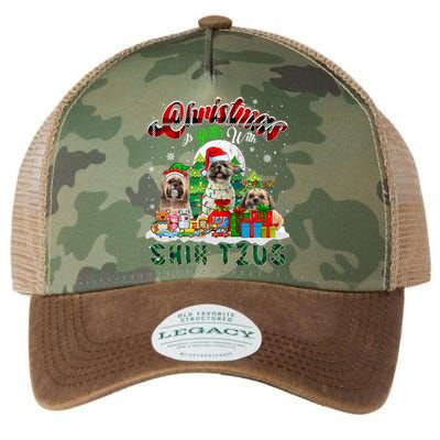 Christmas Is Better With Shih Tzus Three Santa Elf Dogs Gift Legacy Tie Dye Trucker Hat