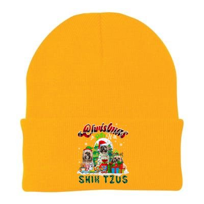 Christmas Is Better With Shih Tzus Three Santa Elf Dogs Gift Knit Cap Winter Beanie