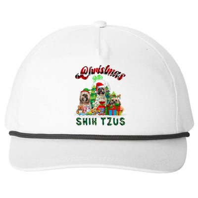 Christmas Is Better With Shih Tzus Three Santa Elf Dogs Gift Snapback Five-Panel Rope Hat