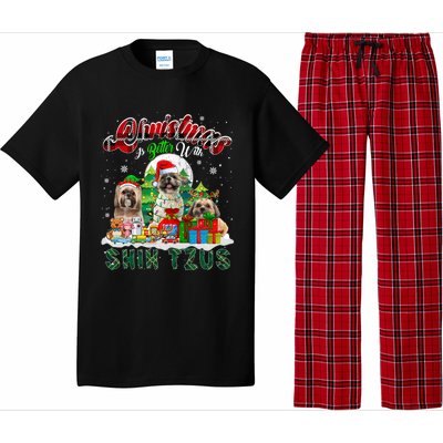 Christmas Is Better With Shih Tzus Three Santa Elf Dogs Gift Pajama Set