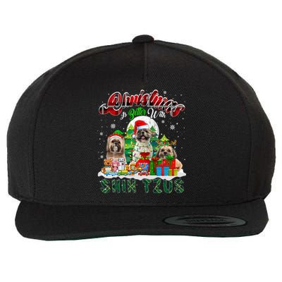 Christmas Is Better With Shih Tzus Three Santa Elf Dogs Gift Wool Snapback Cap