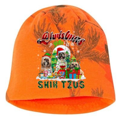 Christmas Is Better With Shih Tzus Three Santa Elf Dogs Gift Kati - Camo Knit Beanie