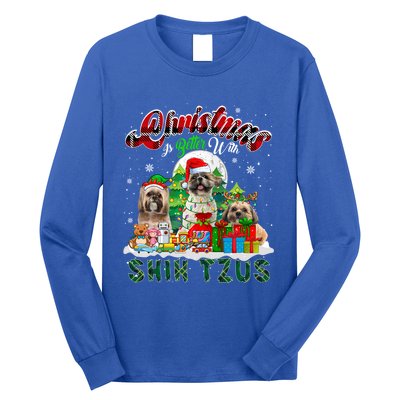 Christmas Is Better With Shih Tzus Three Santa Elf Dogs Gift Long Sleeve Shirt