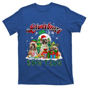 Christmas Is Better With Shih Tzus Three Santa Elf Dogs Gift T-Shirt