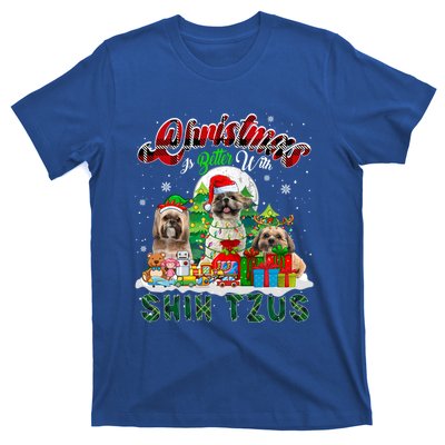 Christmas Is Better With Shih Tzus Three Santa Elf Dogs Gift T-Shirt