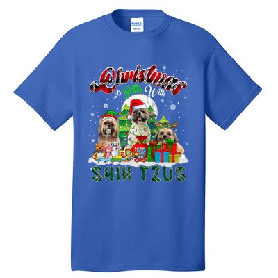 Christmas Is Better With Shih Tzus Three Santa Elf Dogs Gift Tall T-Shirt