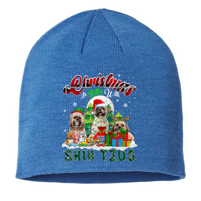 Christmas Is Better With Shih Tzus Three Santa Elf Dogs Gift Sustainable Beanie