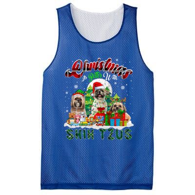 Christmas Is Better With Shih Tzus Three Santa Elf Dogs Gift Mesh Reversible Basketball Jersey Tank