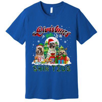 Christmas Is Better With Shih Tzus Three Santa Elf Dogs Gift Premium T-Shirt