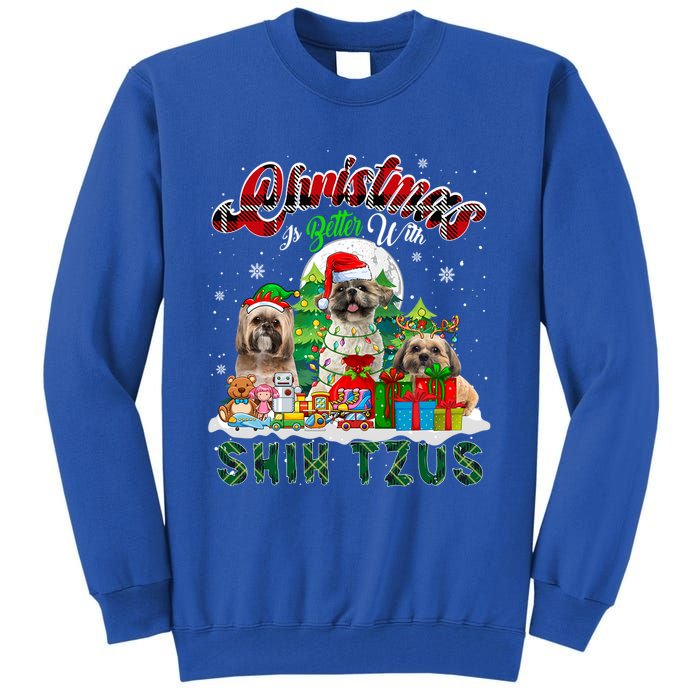 Christmas Is Better With Shih Tzus Three Santa Elf Dogs Gift Tall Sweatshirt