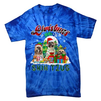 Christmas Is Better With Shih Tzus Three Santa Elf Dogs Gift Tie-Dye T-Shirt