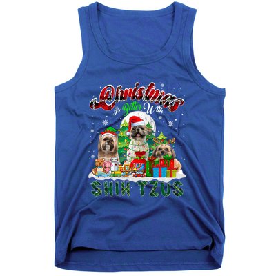 Christmas Is Better With Shih Tzus Three Santa Elf Dogs Gift Tank Top