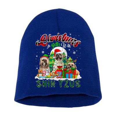 Christmas Is Better With Shih Tzus Three Santa Elf Dogs Gift Short Acrylic Beanie