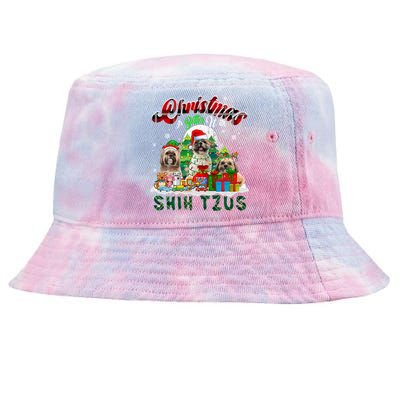 Christmas Is Better With Shih Tzus Three Santa Elf Dogs Gift Tie-Dyed Bucket Hat