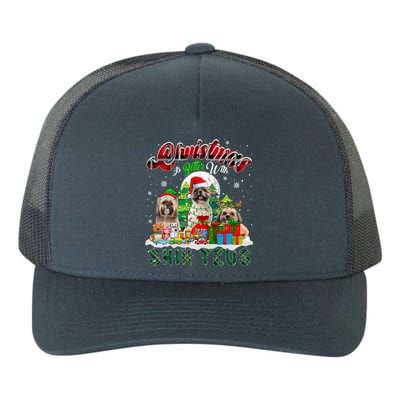 Christmas Is Better With Shih Tzus Three Santa Elf Dogs Gift Yupoong Adult 5-Panel Trucker Hat